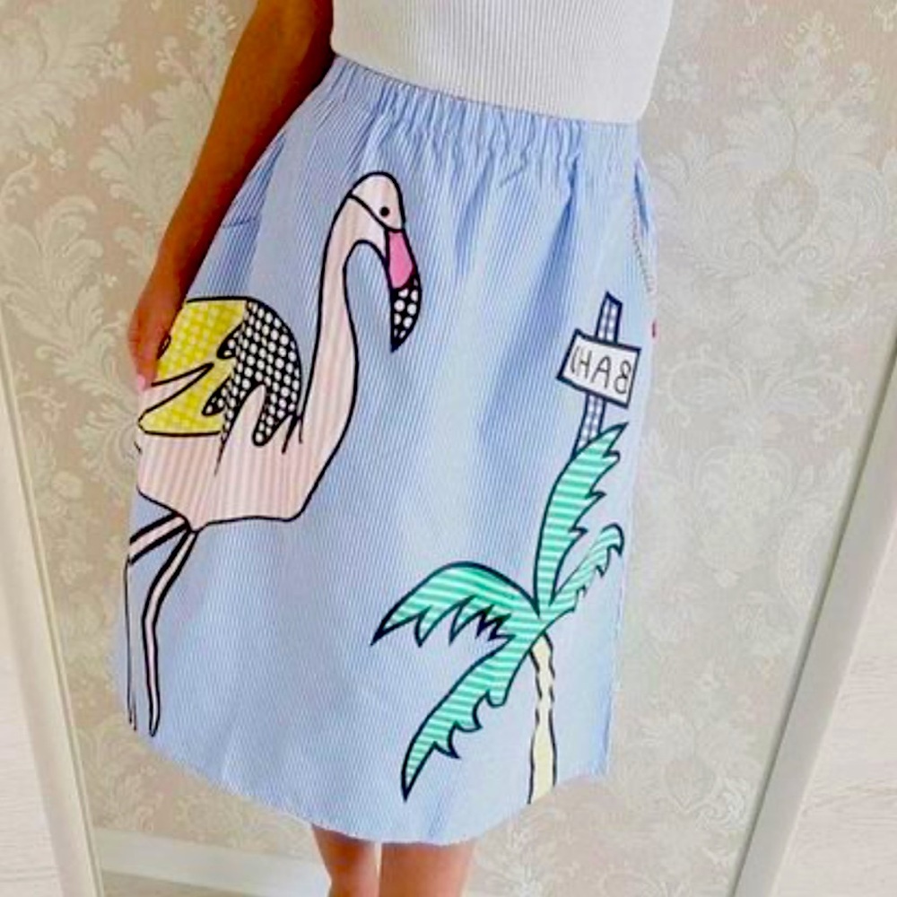 New Vadim Blue & White Striped Flamingo Skirt - Picture 13 of 17